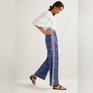 ANTHROPOLOGIE High Rise Wide Leg Multicolor Blue Print Vale Pants